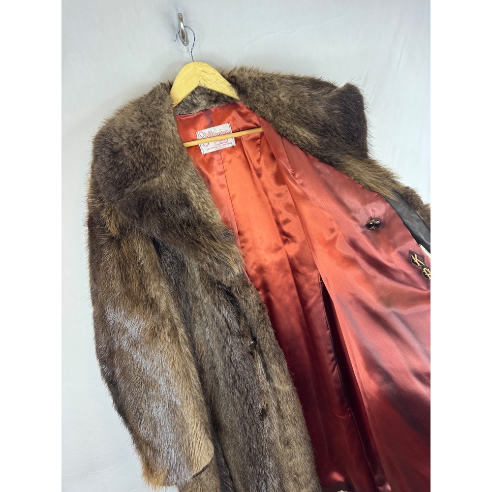 Vintage Shillington Furs Men 46 Brown Long Racoon Fur Coat Double Breasted - Picture 10 of 16